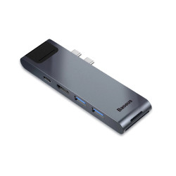 Baseus Dual Type-C 7-in-1 Hub for MacBook Pro 1x Type-C PD 87W Thunderbolt 3 1x 1Gbps LAN 2x USB 3.0 1x 4K HDMI 1x MicroSD SD Card Reader