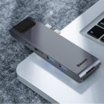 Baseus Dual Type-C 7-in-1 Hub for MacBook Pro 1x Type-C PD 87W Thunderbolt 3 1x 1Gbps LAN 2x USB 3.0 1x 4K HDMI 1x MicroSD SD Card Reader