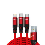 DM 3-in-1 Lightning Type-C Micro USB 2.4A Fast Charging 205D Fabric Braided Cable