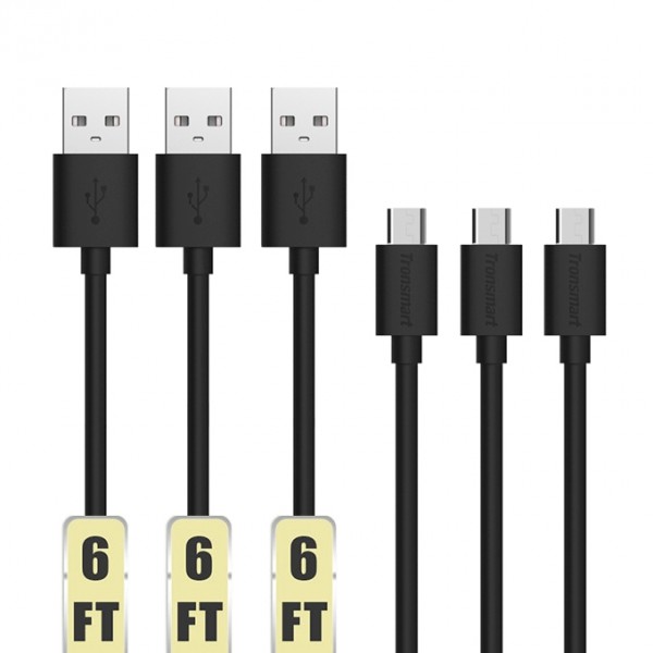 Tronsmart TS-MUP2 Micro USB Fast Charging and Sync Cables 3x1.8m (3-Pack)
