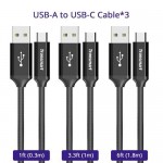 Tronsmart CPP5 PowerLink Braided Nylon USB-C to USB-A 2.0 Charging and Syncing Cables 1x0.3m + 1x1m + 1x1.8m (3-Pack)