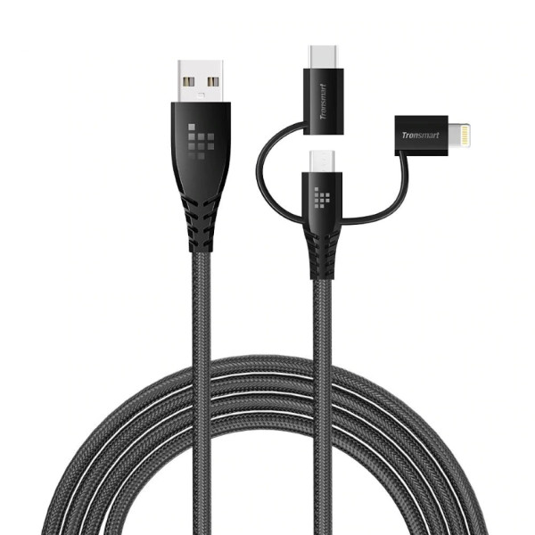 Tronsmart LAC10 3-in-1 MFi Certified Lightning Micro USB and Type-C 1.2m 3A Fast Charging and Sync Braided Cable