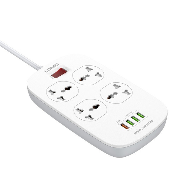 LDNIO SC4407 10A 2500W Power Strip Extension with 4x Multi 250V Power Sockets + 1x QC 3.0 18W + 3x 3.1A 5V Auto-ID USB Ports