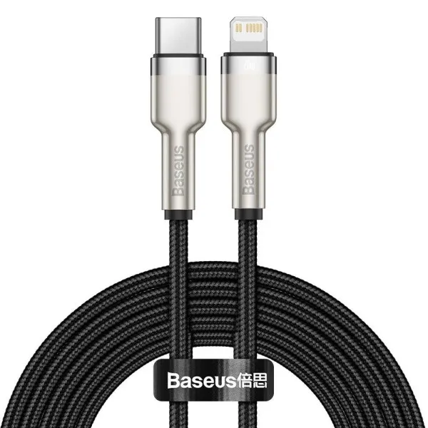 Baseus Cafule Metal Series Type-C to Lightning 2m 20W Fast Charging and Data Sync Nylon Braided Cable with Cable Strap