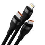 Baseus Flash Series II One-For-Three 3-in-1 USB-A to MicroUSB 18W + Type-C 100W + Lightning 2.4A 1.2m Fast Charging and Data Sync Braided Cable with Cable Strap
