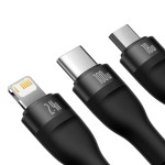 Baseus Flash Series II One-For-Three 3-in-1 USB-A to MicroUSB 18W + Type-C 100W + Lightning 2.4A 1.2m Fast Charging and Data Sync Braided Cable with Cable Strap