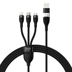 Baseus Flash Series II Two-For-Three 4-in-1 Dual Input USB-A and Type-C to MicroUSB 18W + Type-C 100W + Lightning 20W 1.2m Fast Charging Braided Cable with Cable Strap