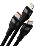 Baseus Flash Series II Two-For-Three 4-in-1 Dual Input USB-A and Type-C to MicroUSB 18W + Type-C 100W + Lightning 20W 1.2m Fast Charging Braided Cable with Cable Strap
