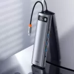 Baseus Metal Gleam Series 11-in-1 Multifunctional Type-C Hub Docking Station with 1x Type-C PD 100W 3x USB 3.2 Gen 1 1x 1Gbps RJ45 LAN 2x 4K HDMI 30Hz 1x VGA 60Hz 1x 3.5mm AUX 1x SD 2.0 1x TF Card Reader