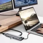 Baseus Metal Gleam Series 11-in-1 Multifunctional Type-C Hub Docking Station with 1x Type-C PD 100W 3x USB 3.2 Gen 1 1x 1Gbps RJ45 LAN 2x 4K HDMI 30Hz 1x VGA 60Hz 1x 3.5mm AUX 1x SD 2.0 1x TF Card Reader