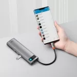 Baseus Metal Gleam Series 11-in-1 Multifunctional Type-C Hub Docking Station with 1x Type-C PD 100W 3x USB 3.2 Gen 1 1x 1Gbps RJ45 LAN 2x 4K HDMI 30Hz 1x VGA 60Hz 1x 3.5mm AUX 1x SD 2.0 1x TF Card Reader