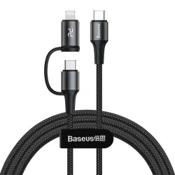 Baseus 2-in-1 TWINS Type-C to Type-C and Lightning PD 60W 1m Fast Charging and Data Sync Nylon Braided Cable with Cable Strap