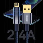Baseus Explorer Series Auto Power-Off Transparent Shell USB-A to Lightning 2.4A Fast Charging and Data Sync Braided Cable with Cable Strap
