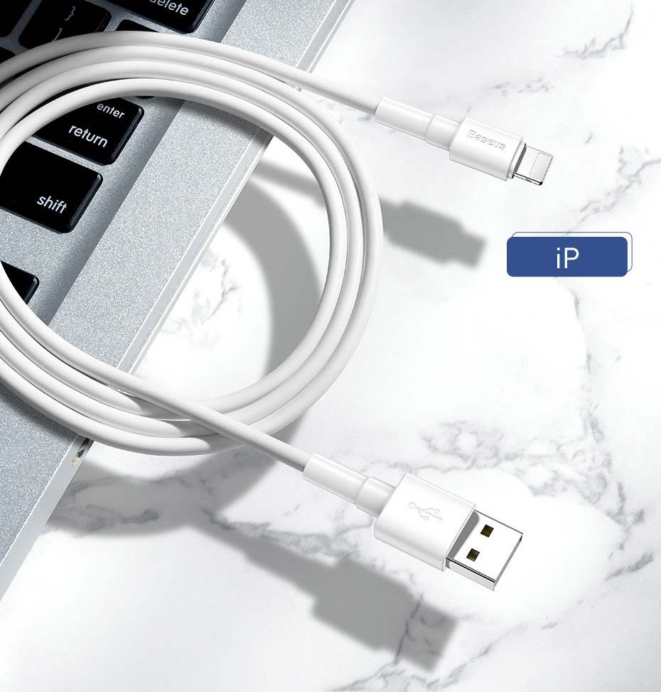 baseus usb-a to lightning 1m 2.4a data sync and fast charging soft tpe cable with cable strap