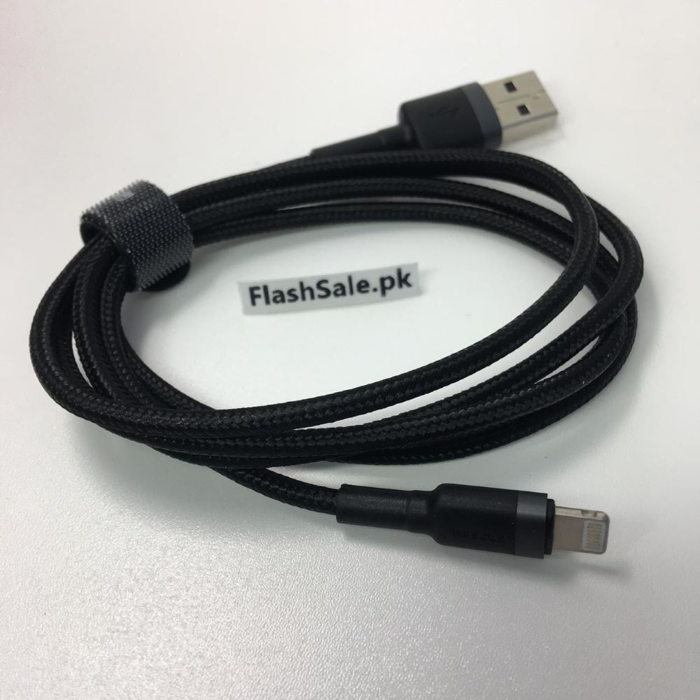 baseus cafule usb-a to lightning 1m 2.4a data sync and fast charging high-density nylon braided cable with cable strap