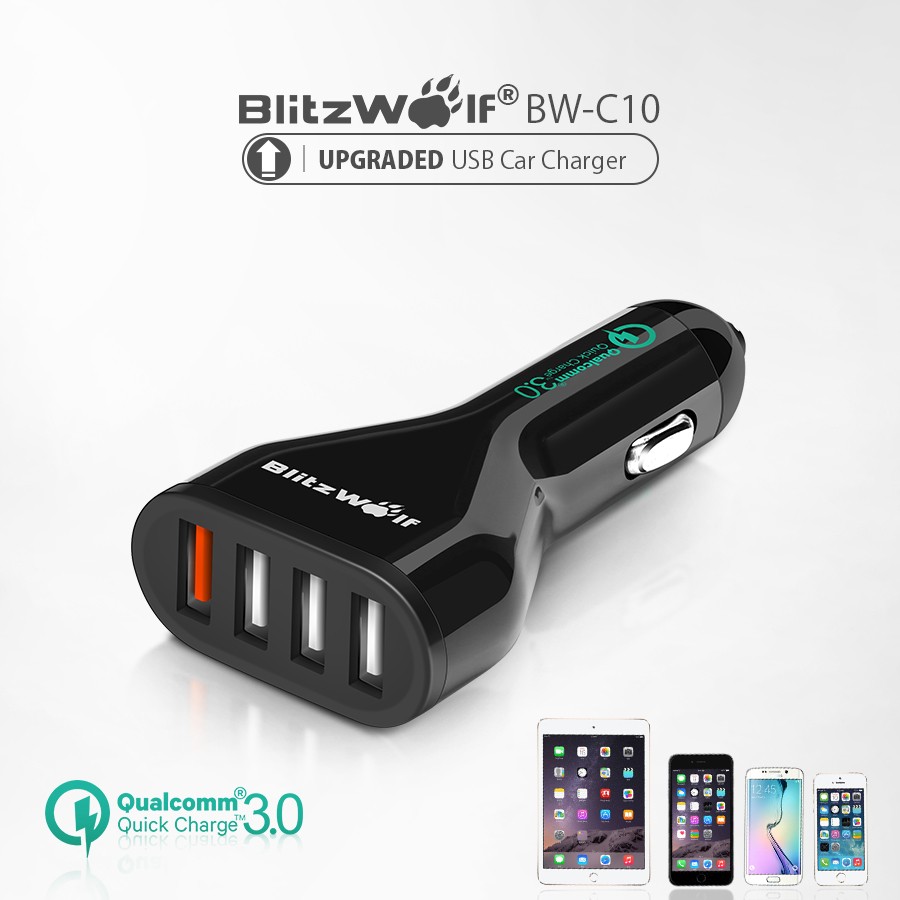 blitzwolf bw-c10 54w qualcomm certified qc 3.0 4-port usb car charger with power3s tech