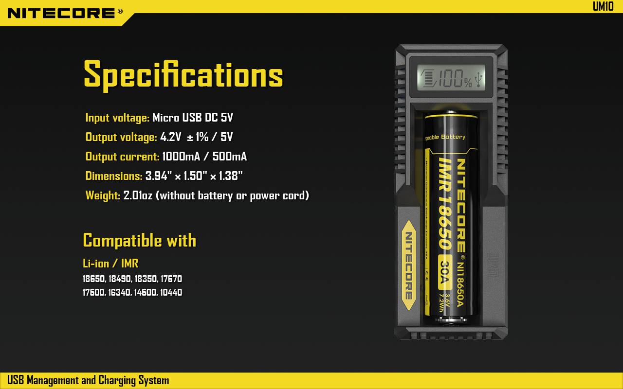 nitecore um10 smart usb management and lithium-ion battery charging system