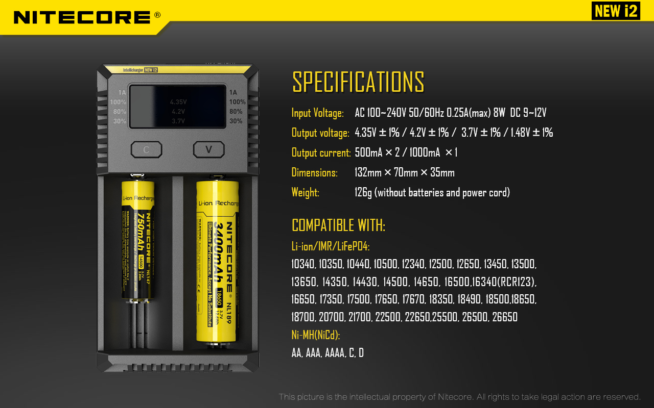 nitecore intellicharger new i2 smart lithium-ion imr lifepo4 battery charger