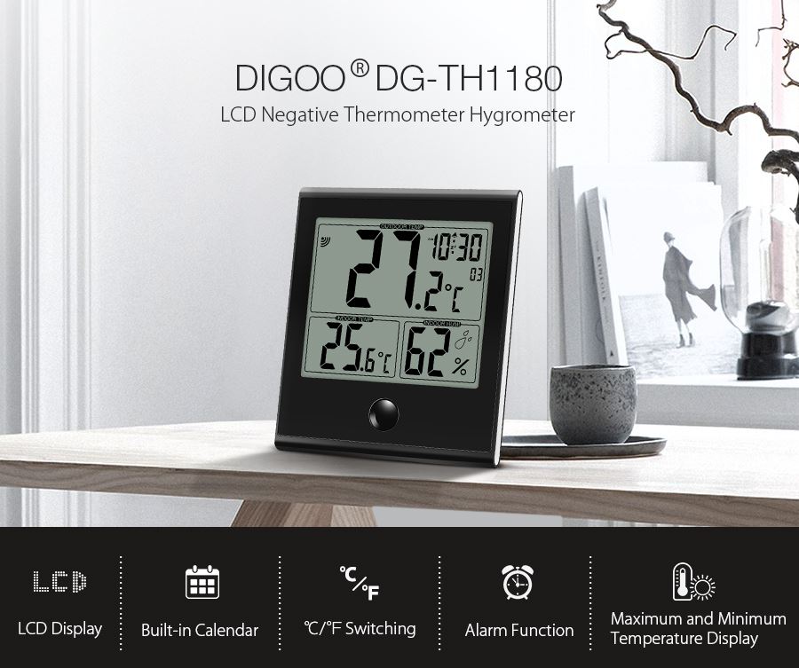 digoo dg-th1180 indoor and outdoor digital lcd temperature and humidity monitor thermometer hygrometer