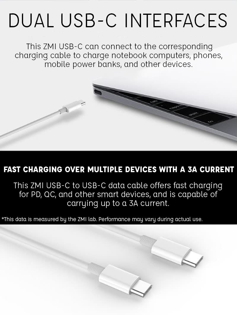 xiaomi zmi al301 type-c to type-c 3a 1.5m quick charge pd sync and charge cable