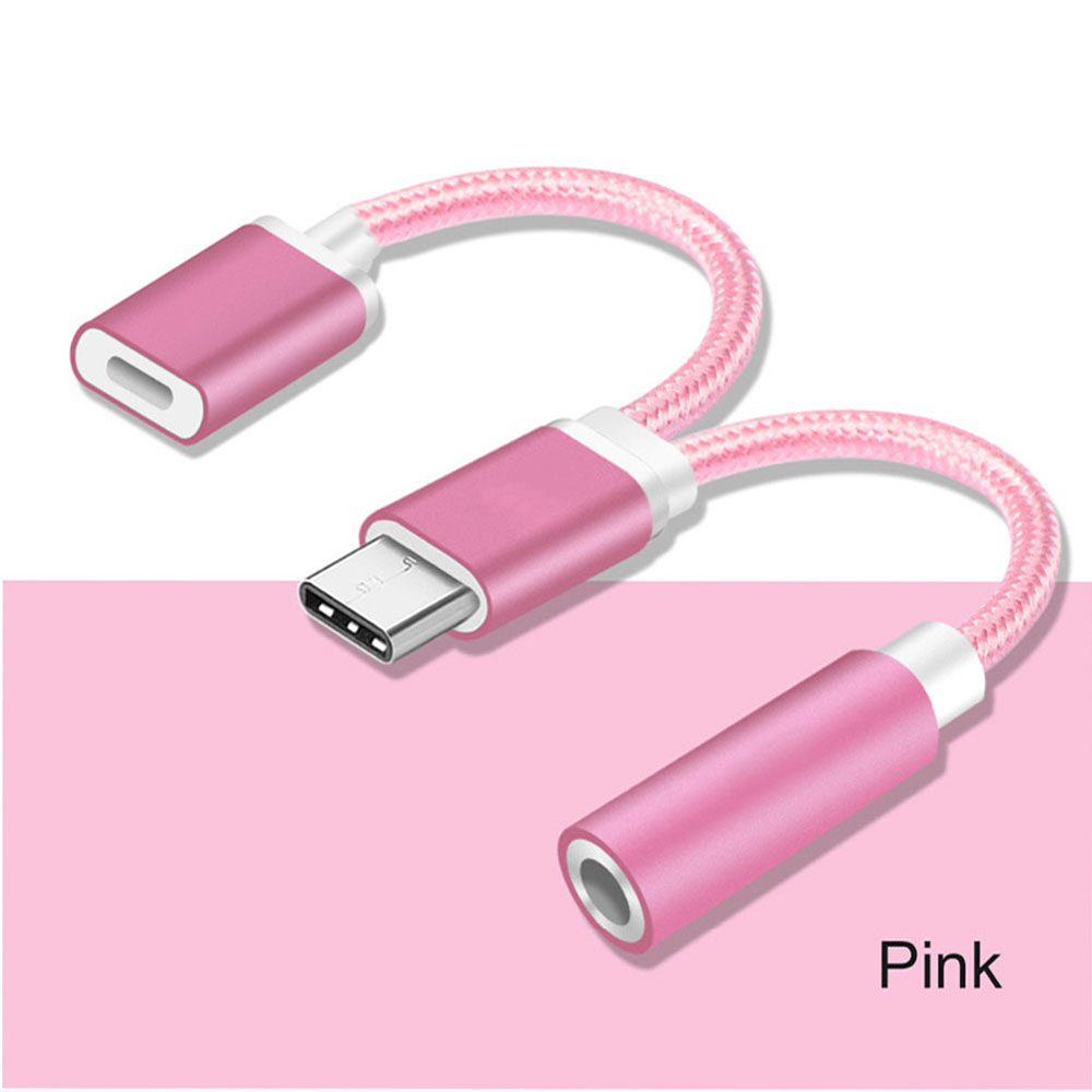 usb 3.1 type-c to 3.5mm audio aux and type-c fast charging and data sync 10cm short braided splitter cable
