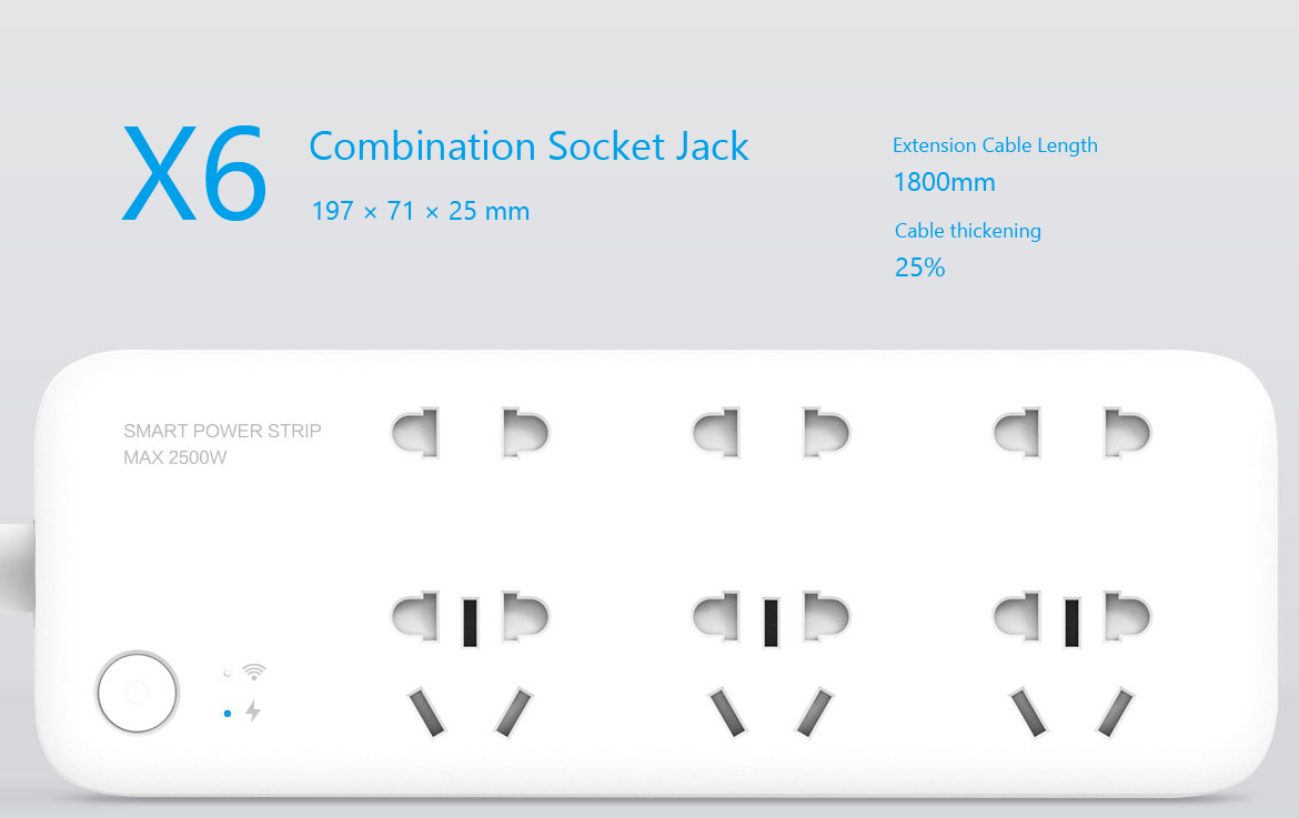 xiaomi mijia smart wifi power strip extension 6 power sockets