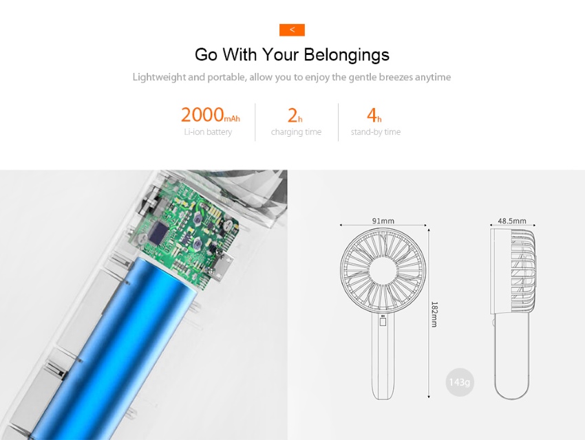 xiaomi vh usb rechargeable portable handheld fan