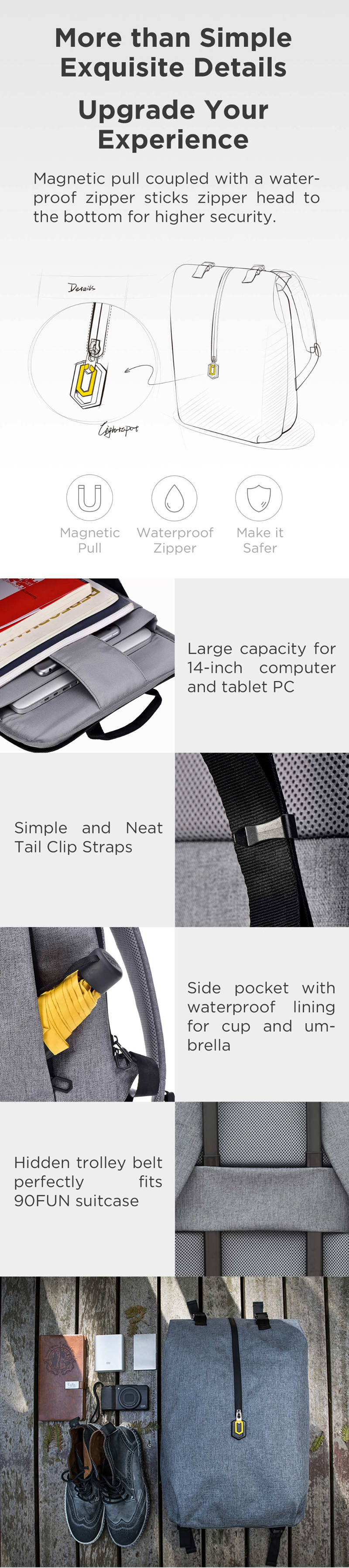 xiaomi 90fun waterproof laptop and leisure travel backpack