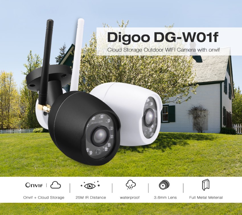 digoo dg-w01f onvif 720p hd waterproof outdoor wifi cloud storage ip camera
