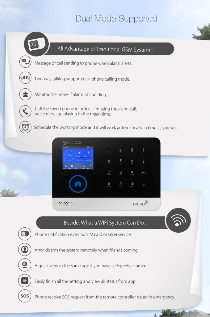 digoo dg-hosa gsm wifi dual network smart security alarm system