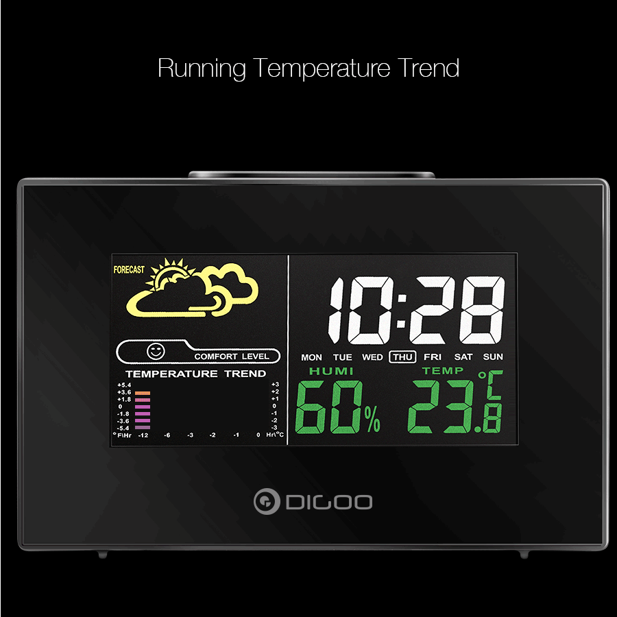 digoo dg-c3 indoor digital backlit lcd temperature and humidity monitor weather forecast alarm clock