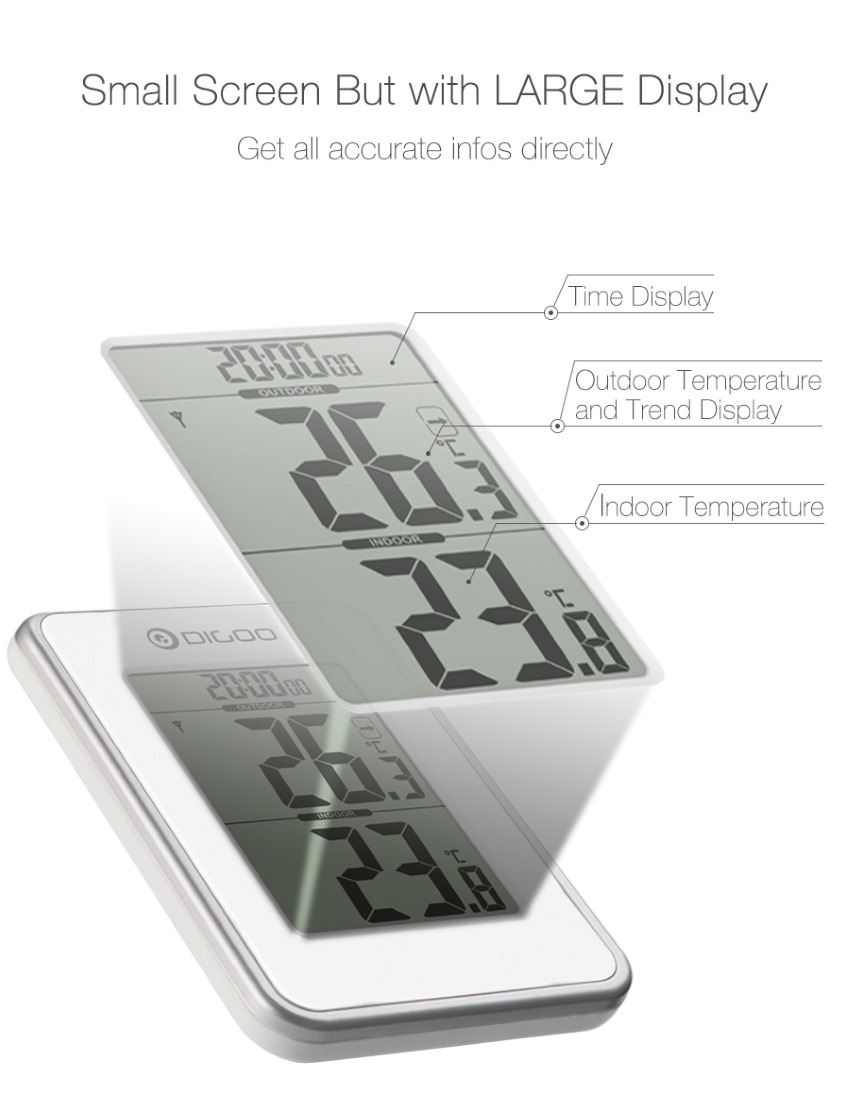 digoo dg-th1980 digital indoor and outdoor lcd temperature and humidity hygrometer alarm clock