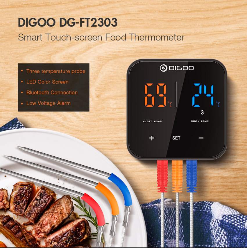 digoo dg-ft2303 smart bluetooth touch screen three channel food thermometer