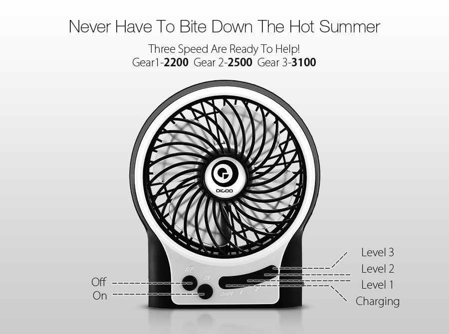 digoo df-002 rechargeable portable fan with led light