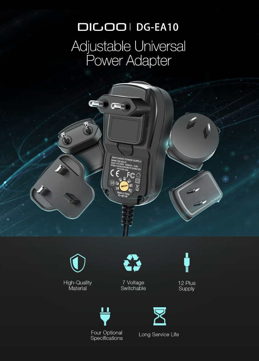 digoo dg-ea10 universal 3-12v variable voltage power supply adapter