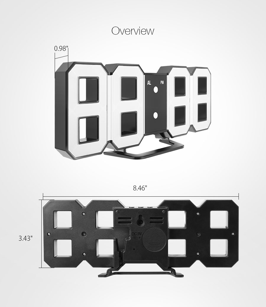 digoo dc-k3 3d led multi-function wall and table digital clock with alarm