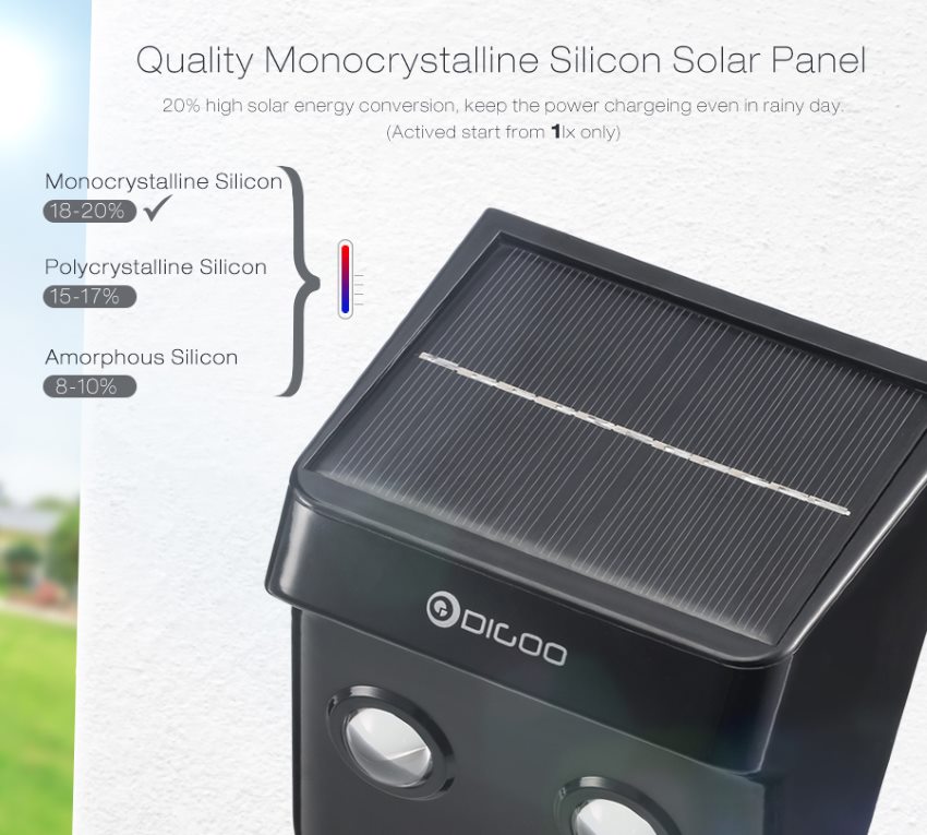 digoo dg-ssr-1 monocrystalline solar pir sensor waterproof rechargeable outdoor wall light