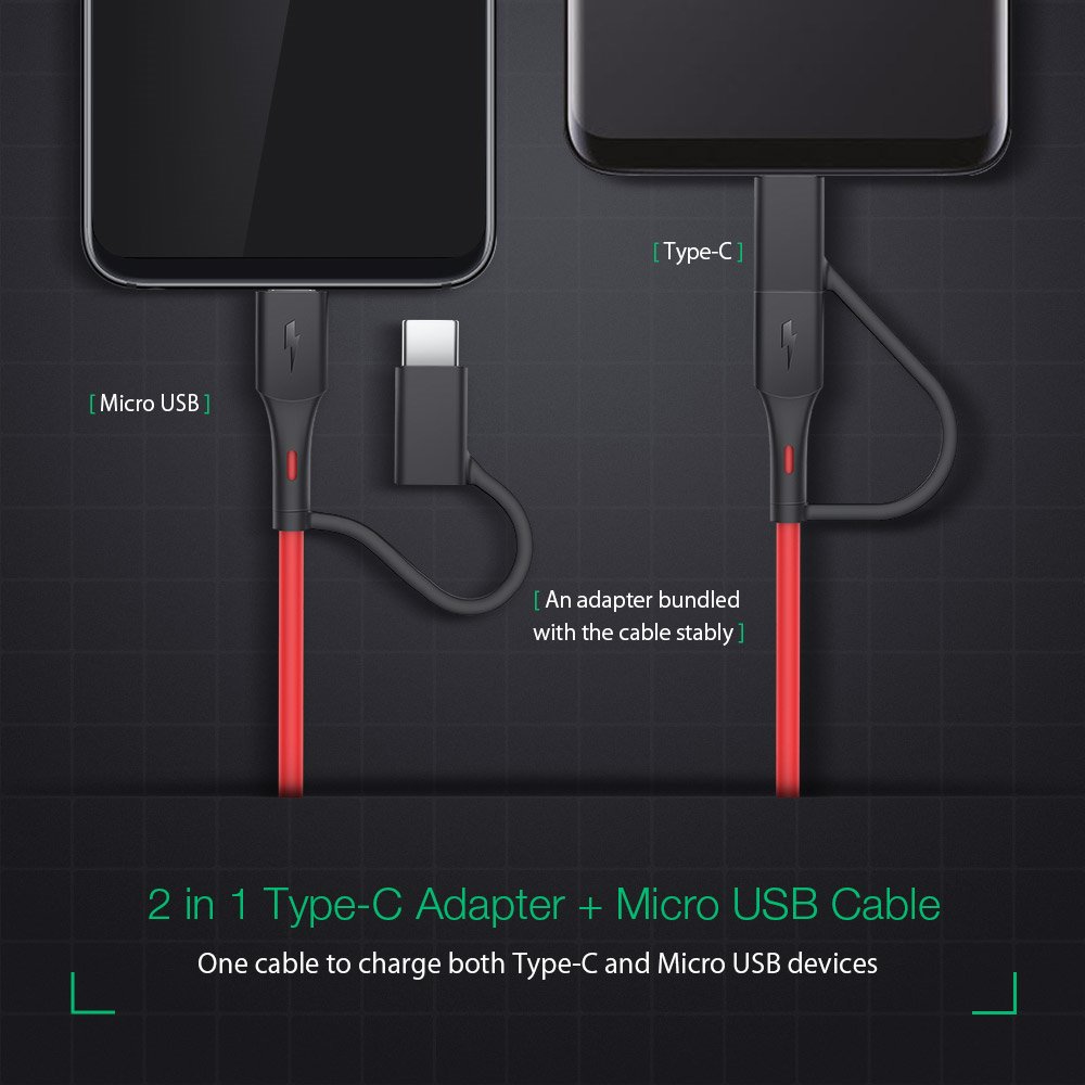 blitzwolf bw-mt3 2-in-1 type-c and micro usb 3a sync and fast charging data cable