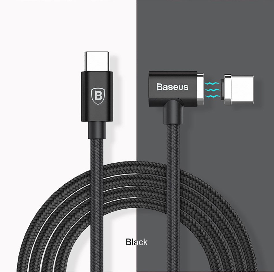 baseus bs-cx004 type-c to type-c 86w 4.3a 1.5m fast charging magnetic snap elbow braided cable for android and macbook pro