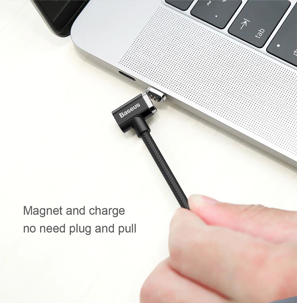 baseus bs-cx004 type-c to type-c 86w 4.3a 1.5m fast charging magnetic snap elbow braided cable for android and macbook pro