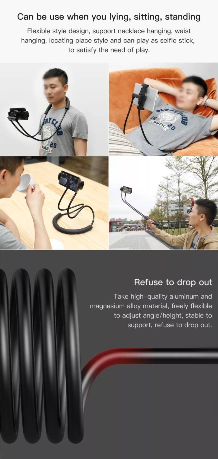 baseus 360 degree long arm flexible necklace holder lazy bracket for mobile phones and tablets