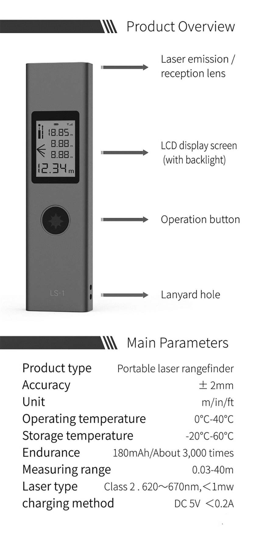 xiaomi atuman ls-1 intelligent rechargeable digital laser rangefinder distance meter