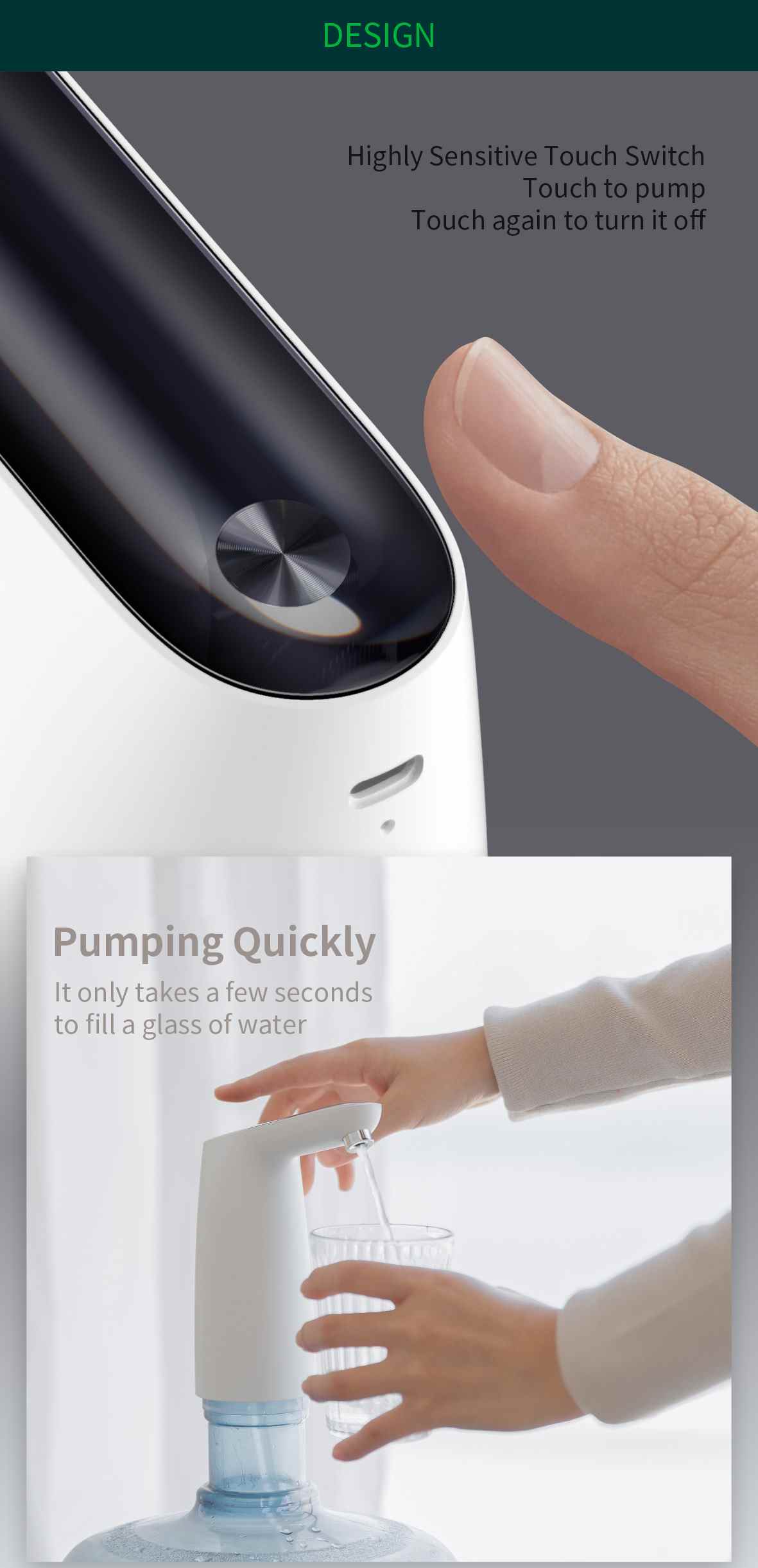 xiaomi 3life rechargeable electric water pump touch dispenser