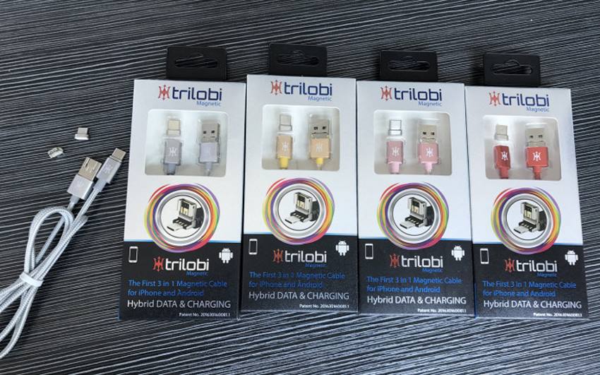 trilobi magnetic worlds first hybrid 3-in-1 common tip mag micro usb and lightning snap 1m qc 3.0 otg fast charging braided cable