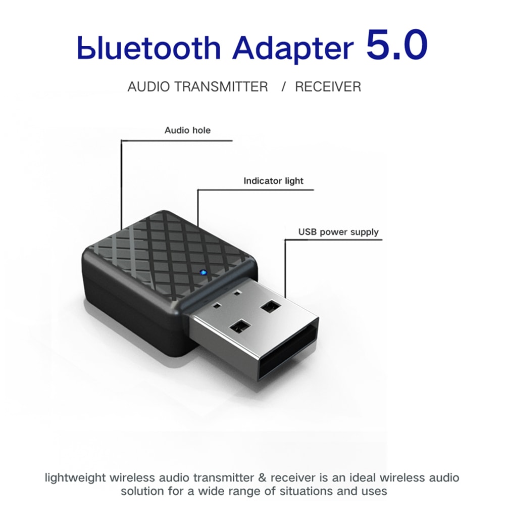 bluetooth 5.0 wireless usb receiver transmitter dongle adapter with 3.5mm aux for pc computer tv car headphones music stereo