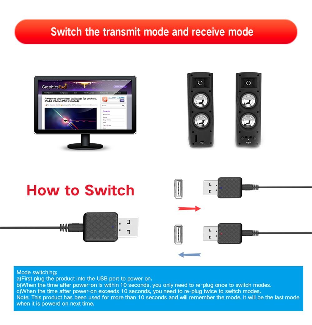 bluetooth 5.0 wireless usb receiver transmitter dongle adapter with 3.5mm aux for pc computer tv car headphones music stereo