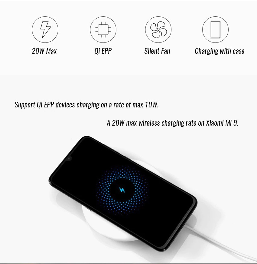 xiaomi mi 20w fast charging qi wireless charger