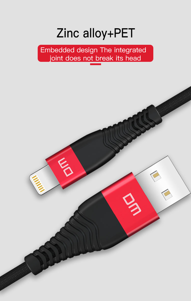 dm lightning 2.4a 1.2m data sync and fast charging braided cable