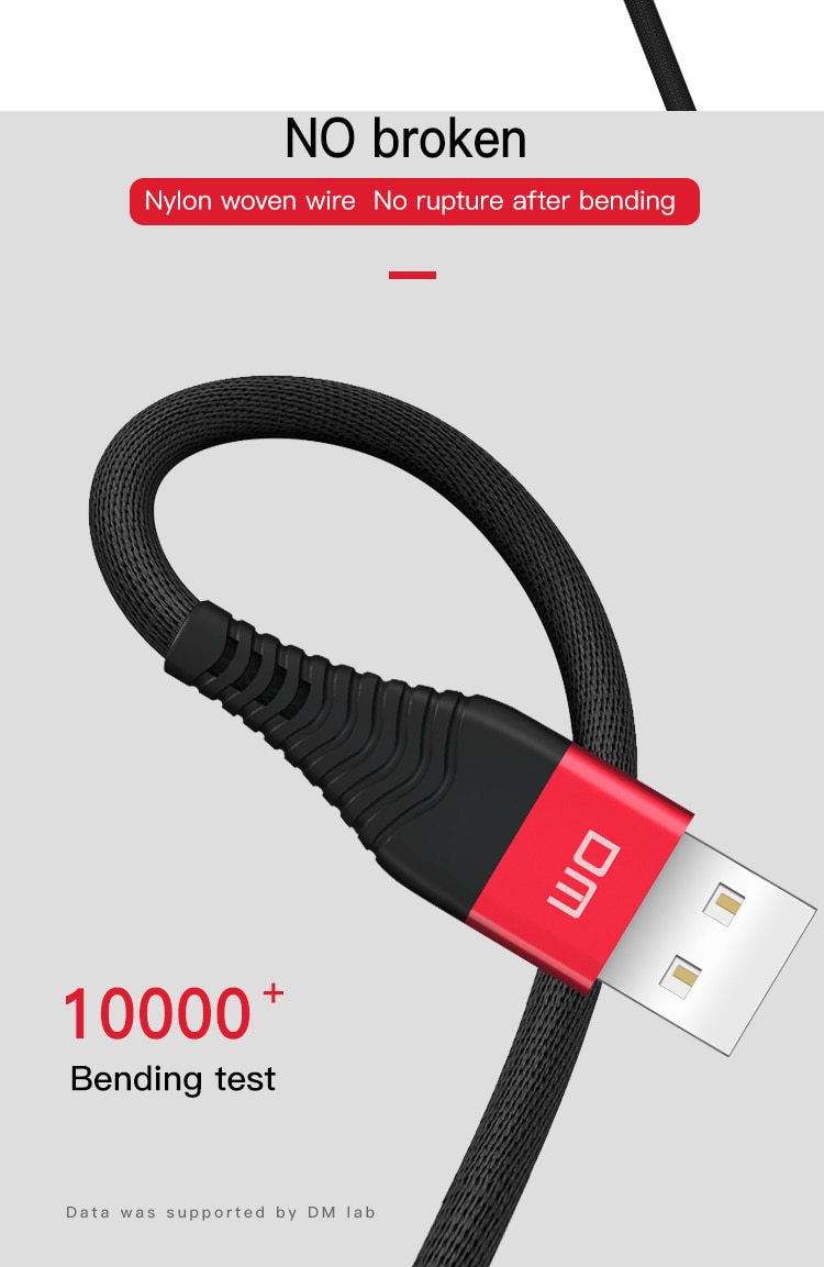 dm type-c 3a 1.2m data sync and fast charging braided cable