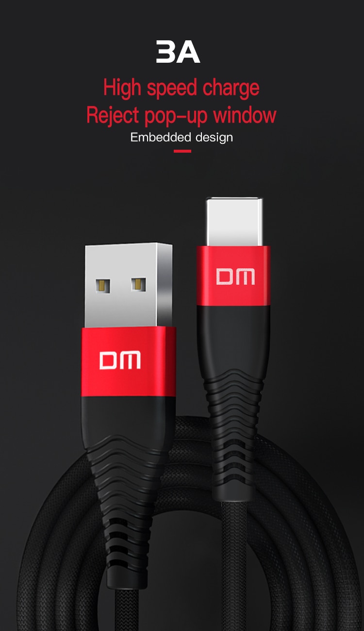 dm type-c 3a 1.2m data sync and fast charging braided cable